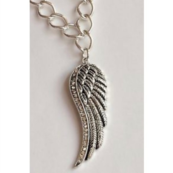 Silver Crystal Angel Wing Necklace 16-19" Angels Plated - Picture 1 of 8